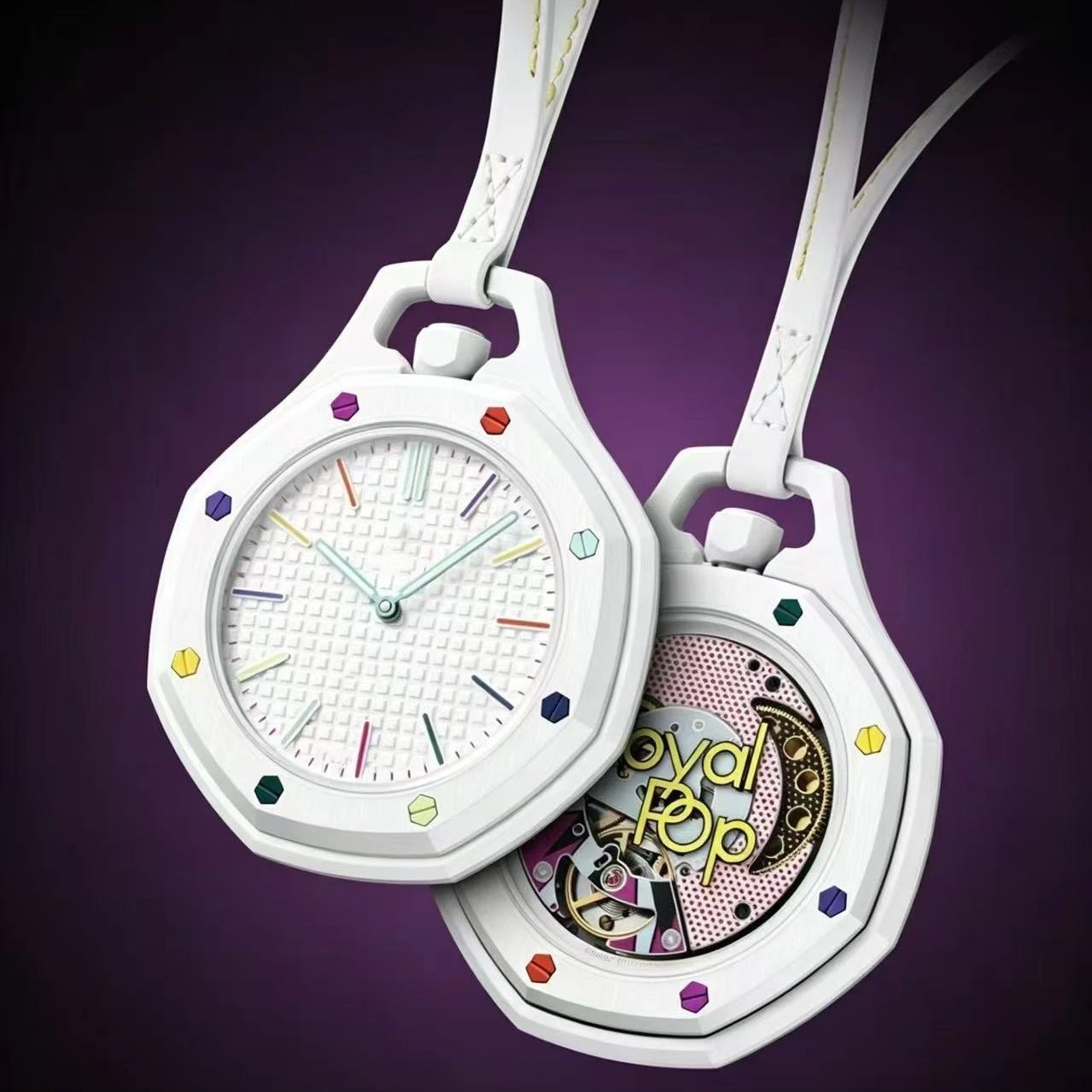 White pendant watch on a ribbon strap